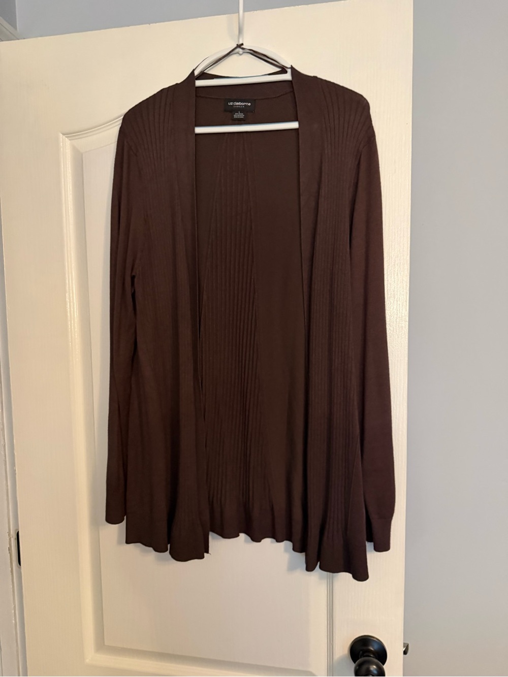 Liz Claiborne Chocolate Brown Open Cardigan with Ribbed Panels